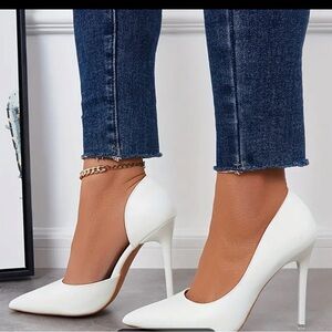 White stiletto heels